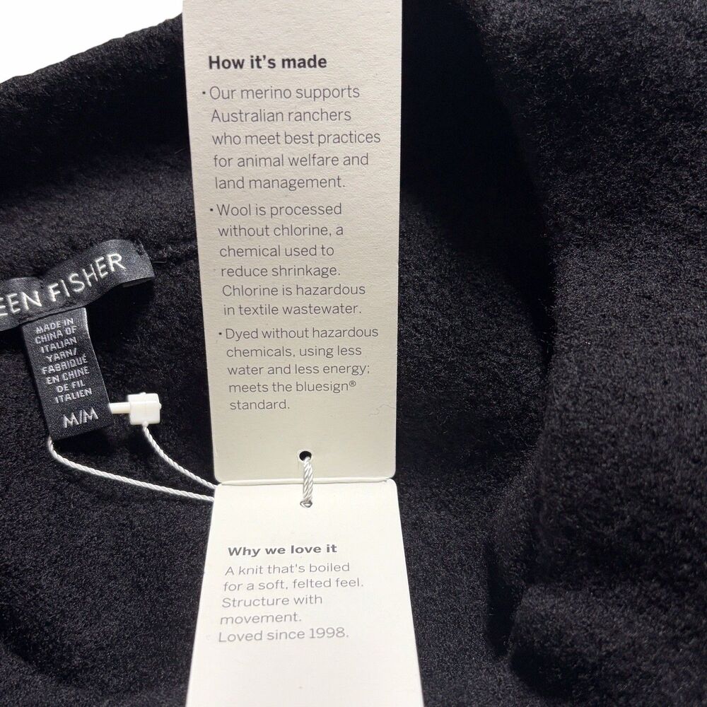 NWT Eileen Fisher Lightweight Boiled Wool Funnel Neck Top Black Size Medium - Picture 7 of 16